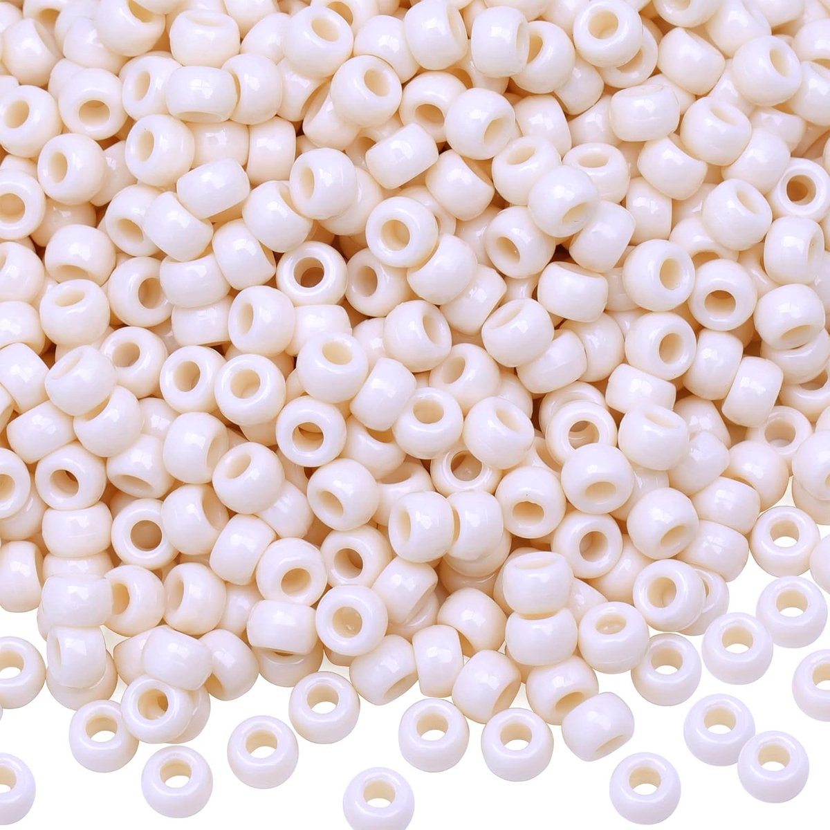 1000 stuks ponykrelen armband 9 mm beige plastic tonvormige ponykrelen voor ketting, haarkralen voor vlechten, sleutelhanger, sieraden maken (beige)