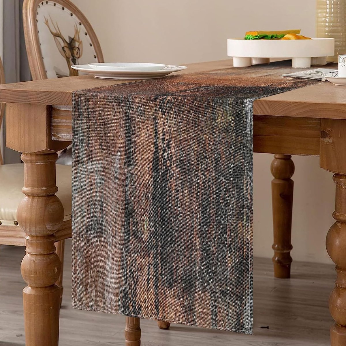 Tafelloper herfst modern 33 x 183 cm linnen winter kerstdecoratie tafelloper bruin schilderij tafelpatroon seizoensgebonden keuken tafel decoratie binnen vakantie party decoratie