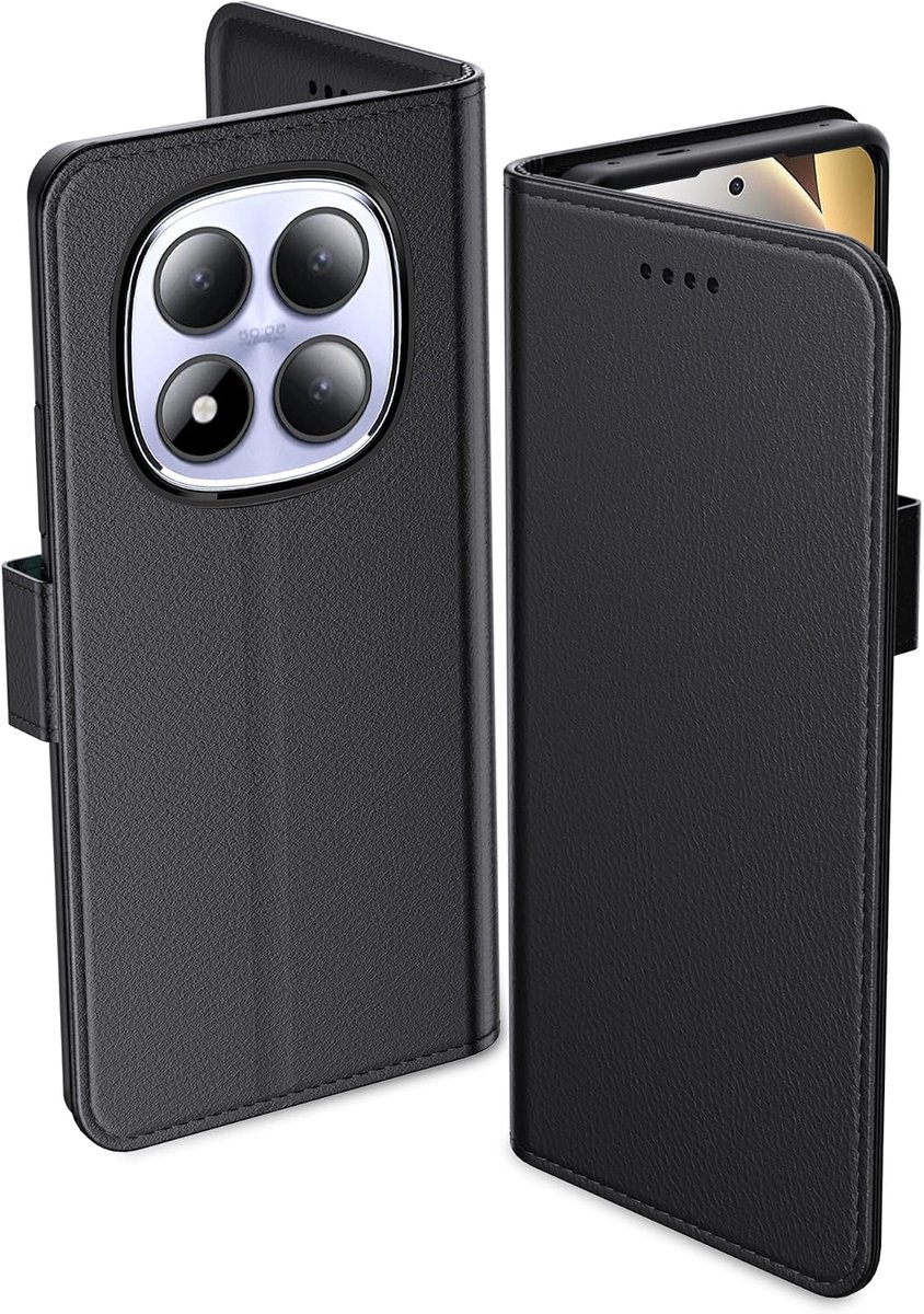 Xiaomi Redmi Note 15 Pro 5G Telefoonhoesje, Lederen Fliphoes met 3 Kaartvakken & Kickstand, Anti-Val, Magnetische Sluiting, Compatibel met Xiaomi Redmi Note 15 Pro 5G Hoes - Zwart