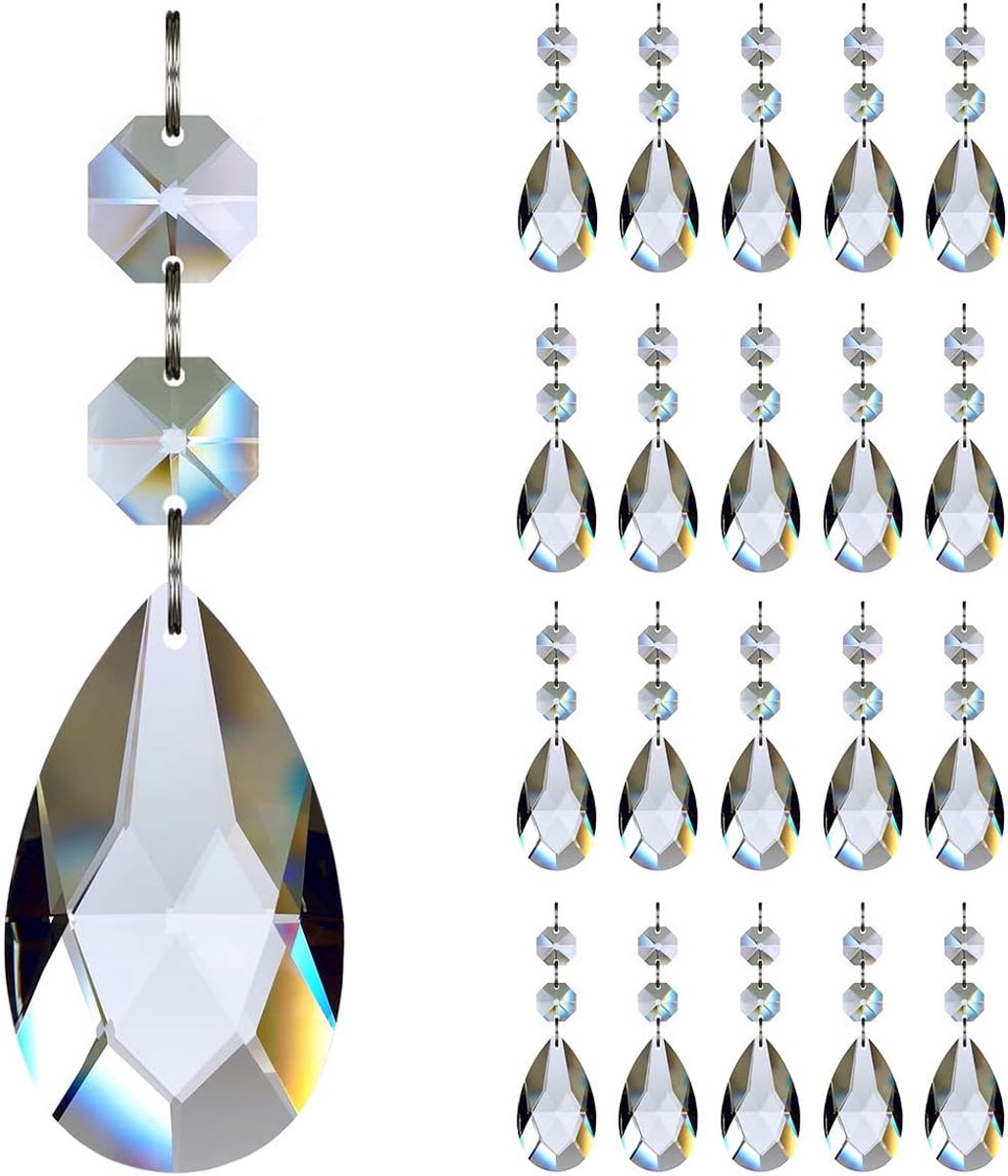 20 stuks druppelvormige kroonluchterkristallen, kristallen kroonluchter prisma's hangers onderdelen kralen, hangende kristallen voor kroonluchters (50 mm helder)