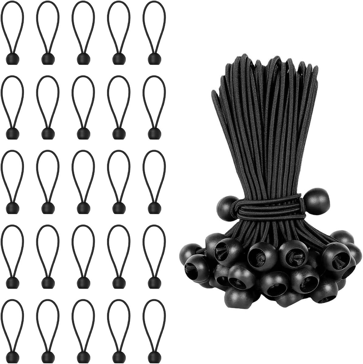 30 stuks 10cm elastieken met kogel & haak – dekzeilspanner, elastische band voor het bevestigen van dekzeilen met zeilringen, stevig huishoudrubber, dekzeil clips