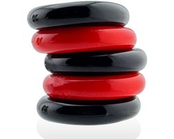 Hünkyjunk - Jacker - 5-Stack Stapelbare Cockringen - Zwart/Rood