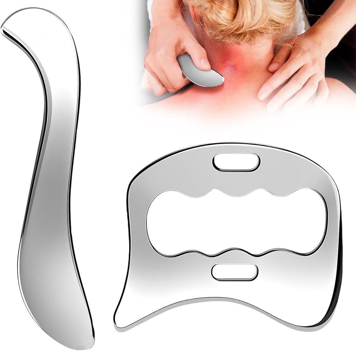 2 in 1 Gua Scha en Acier Inoxydable Gua Scha Schraper - RVS Spierschraper & Fascia Tool voor Fysiotherapie, Benen, Rug, Gezicht, Spierontspanning & Pijnverlichting