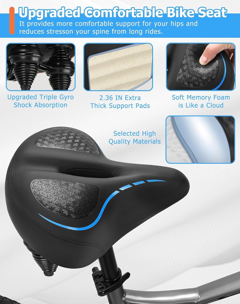 Extra Breed Fietszadel voor Heren en Dames, Comfortabel, Zacht, Bestendig, Ergonomisch, Comfortabel Traagschuim Fietsstoeltje, Universele Reservezadel voor Mountainbike, Stadsfiets, E-Bike