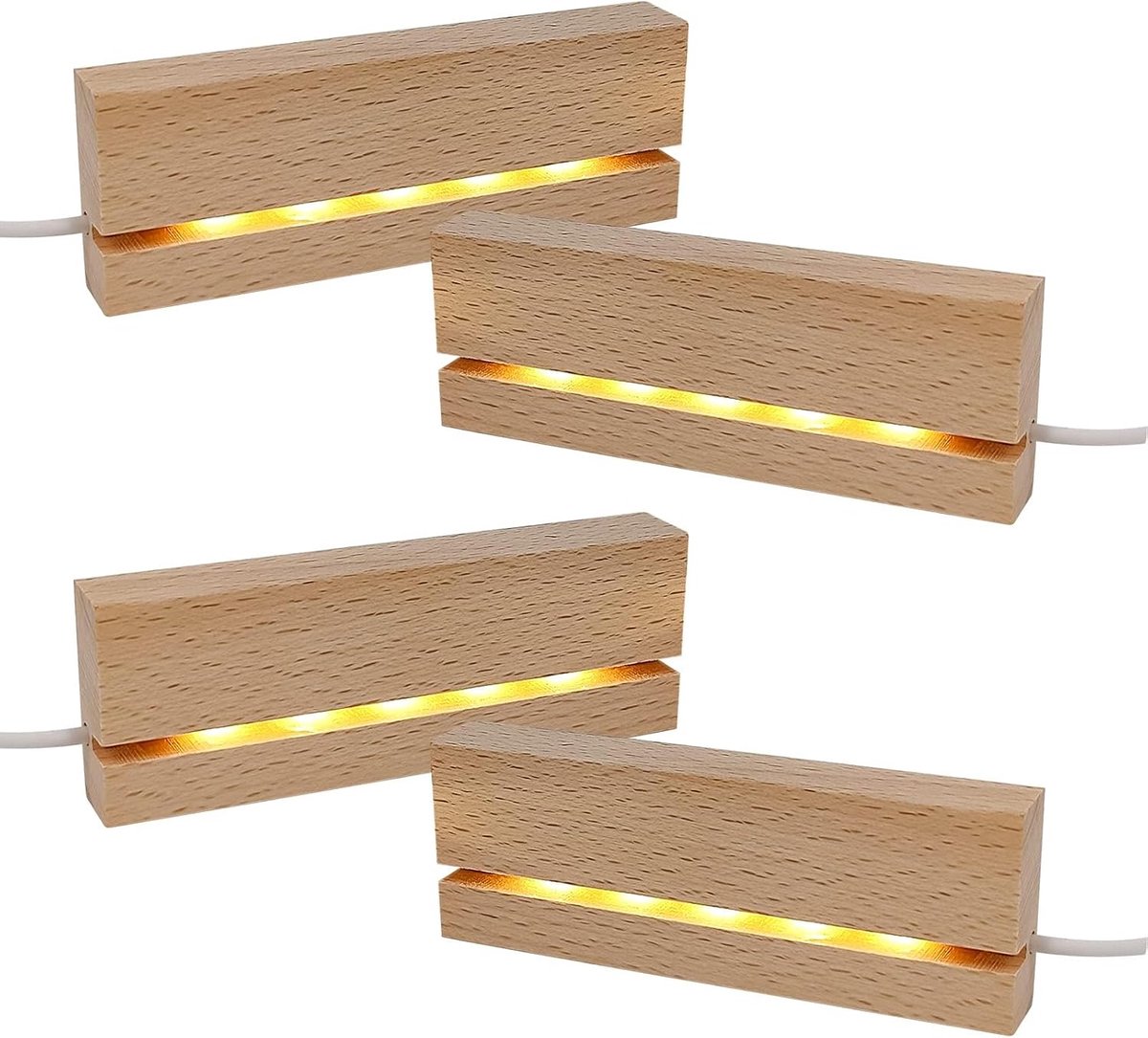 Houten LED-verlichting displaybasis, warme kleur rechthoekige houten verlichte basisstandaard voor 3 mm dikke acrylplaat glazen plaat hars kunst (geel, 4)
