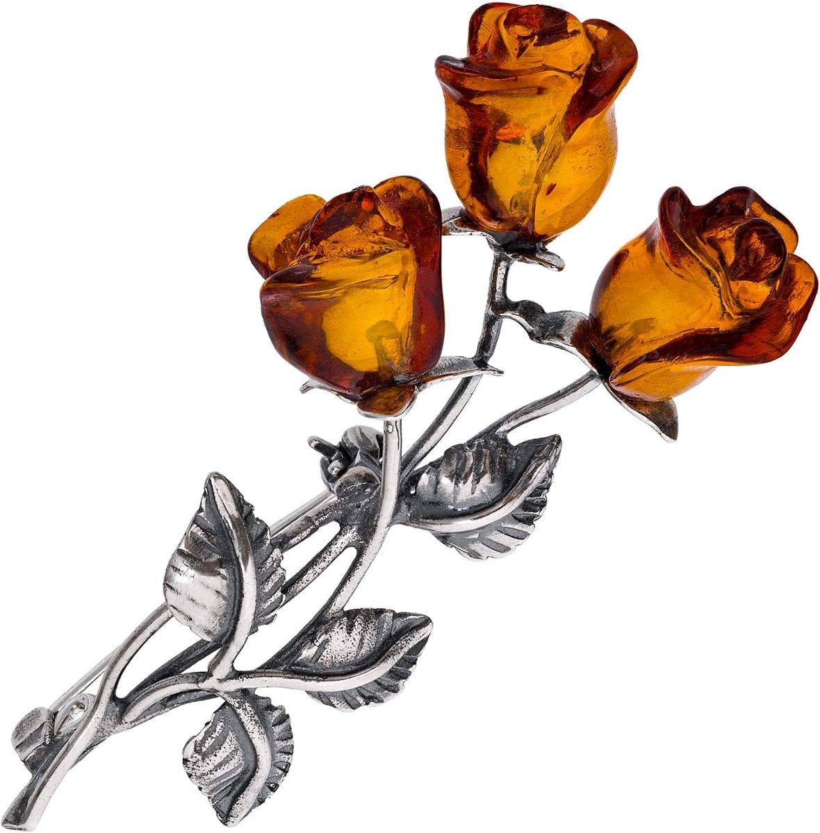 Broche sterling zilver 925 Baltische barnsteen cognac roos cadeau dames