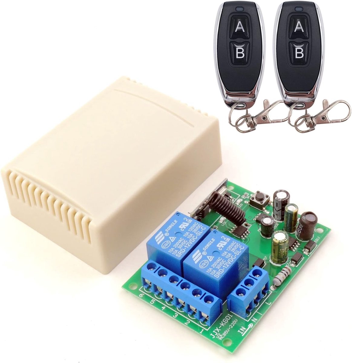 433Mhz RF draadloze afstandsbediening schakelaar, AC 220V/230V/110V 10A 2CH relaisontvanger en 2 zenders voor garagedeur, elektrisch gordijn, motor, licht, Luifel