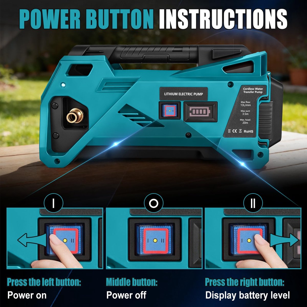 SnelShoppen - Draadloze Waterpomp voor Makita 18 V Accu, Zelfaanzuigende Elektrische Pomp voor Huis, Tuin, Zwembad, Camper, Whirlpool, Vijver en Aquar thumbnail 2