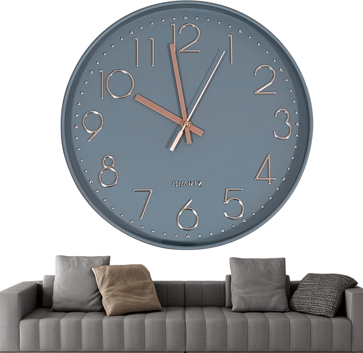 SnelShoppen - Moderne 30 cm ronde geruisloze wandklok voor kinderen, groot kwarts uurwerk in grijs en roségoud, perfect voor woonkamer of kinderkamer