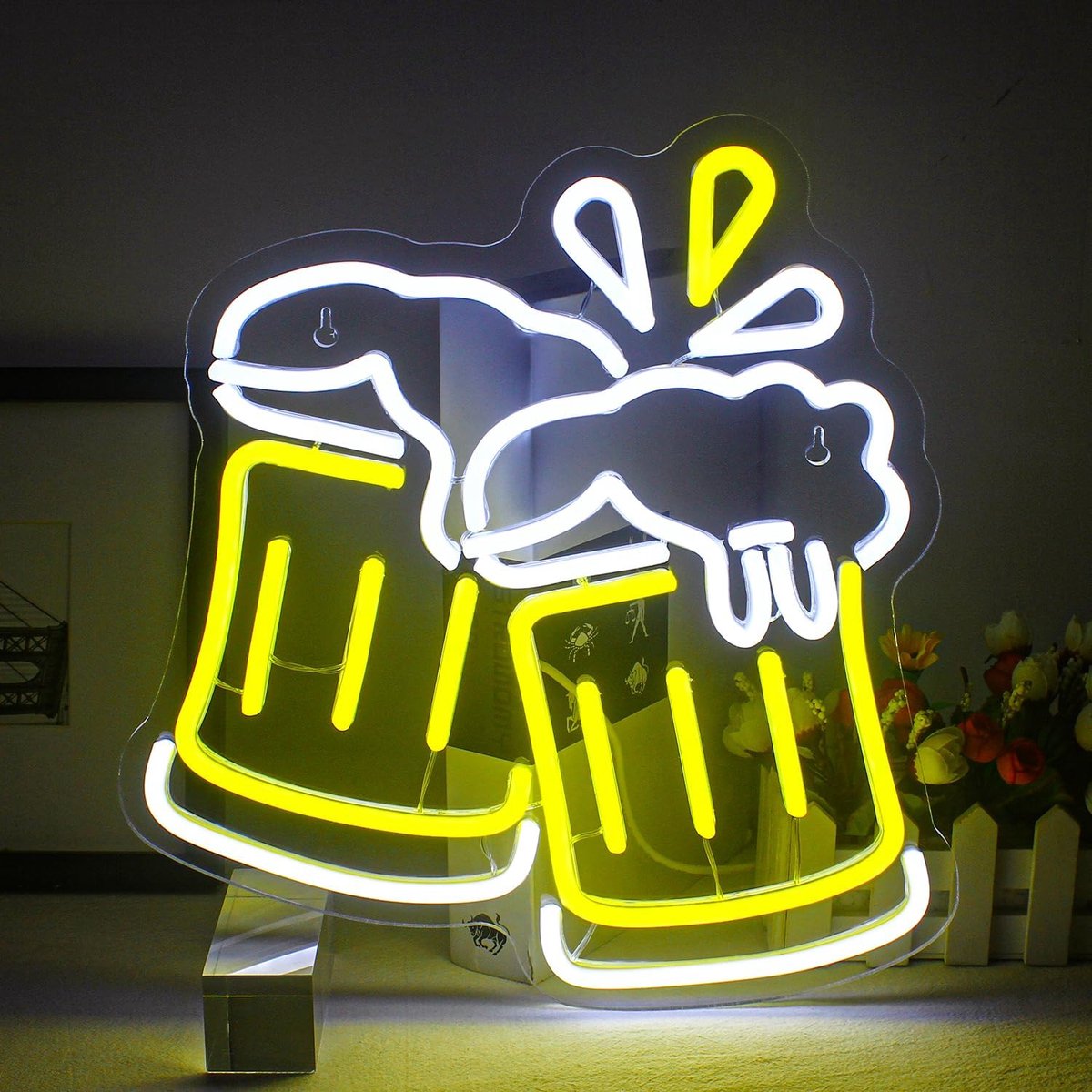 Neon Borden Geel Bier Proost Neon Lights Led Bier Vormige Neon Sign Witte Bar Licht op Teken voor Man Cave Bar Cafe Nachtclub Muur Decor voor Verjaardagsfeest Decoraties