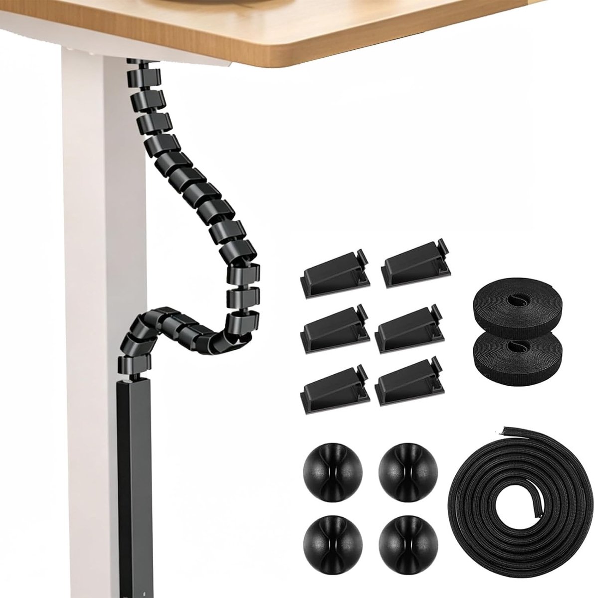 Kabelgeleiding bureau, flexibel monteerbare kabelorganizer, lengte: 132 centimeter, flexibele kabelkanalen, kabelslang voor in hoogte verstelbare bureaus