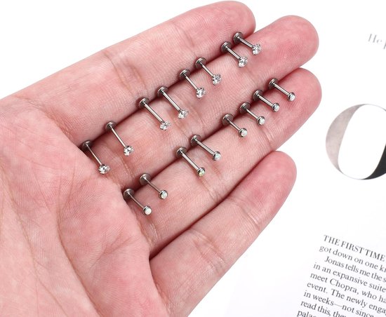 G23 Titanium Lip Piercing Neus Stud 16G 20G Schroefdraad Push In Medusa Piercing CZ Opaal Flat Piercing oor 6/8MM Helix Piercings Zilver Helix Conch Labret Tragus Neus Piercing Sieraden — afbeelding 4