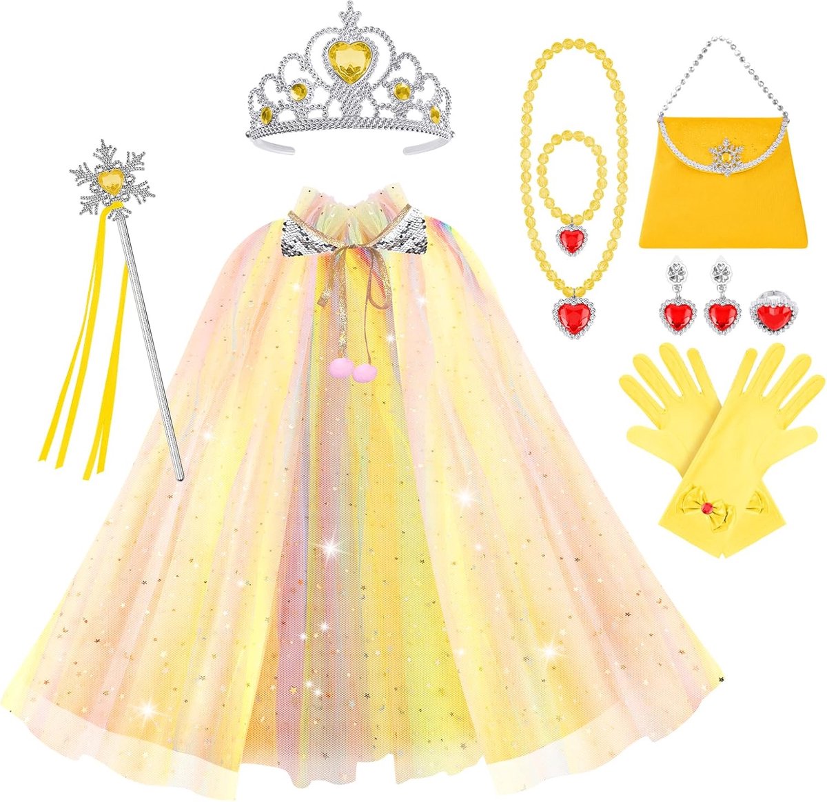 Prinsessenjurk-accessoires, verkleedmantel met kroon, toverstaf voor meisjes, kerstfeest-cosplay-set, 11 stuks