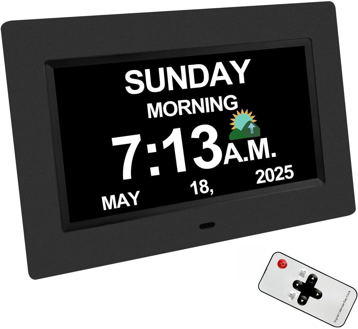 7 inch digitale wandklok met datum, dag en tijd, digitale wekker met afstandsbediening, 20 wekkers en 3 thema's, automatische elektronische kalender voor kinderen, senioren (zwart)