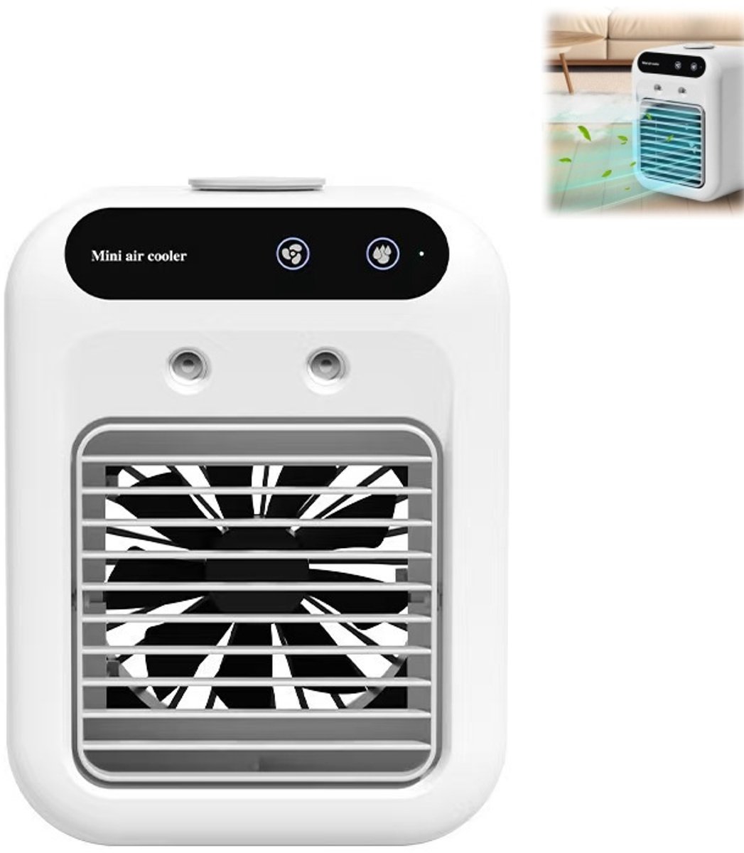 1 stuk - Ventilator - Mini-airconditioner - Draagbare ventilator - Watergekoelde verdampingsluchtkoeler - Bureauventilator - Luchtbevochtiger - Ventilator met 500 ml watertank - Geschikt voor thuis, kamperen, in de auto en op kantoor