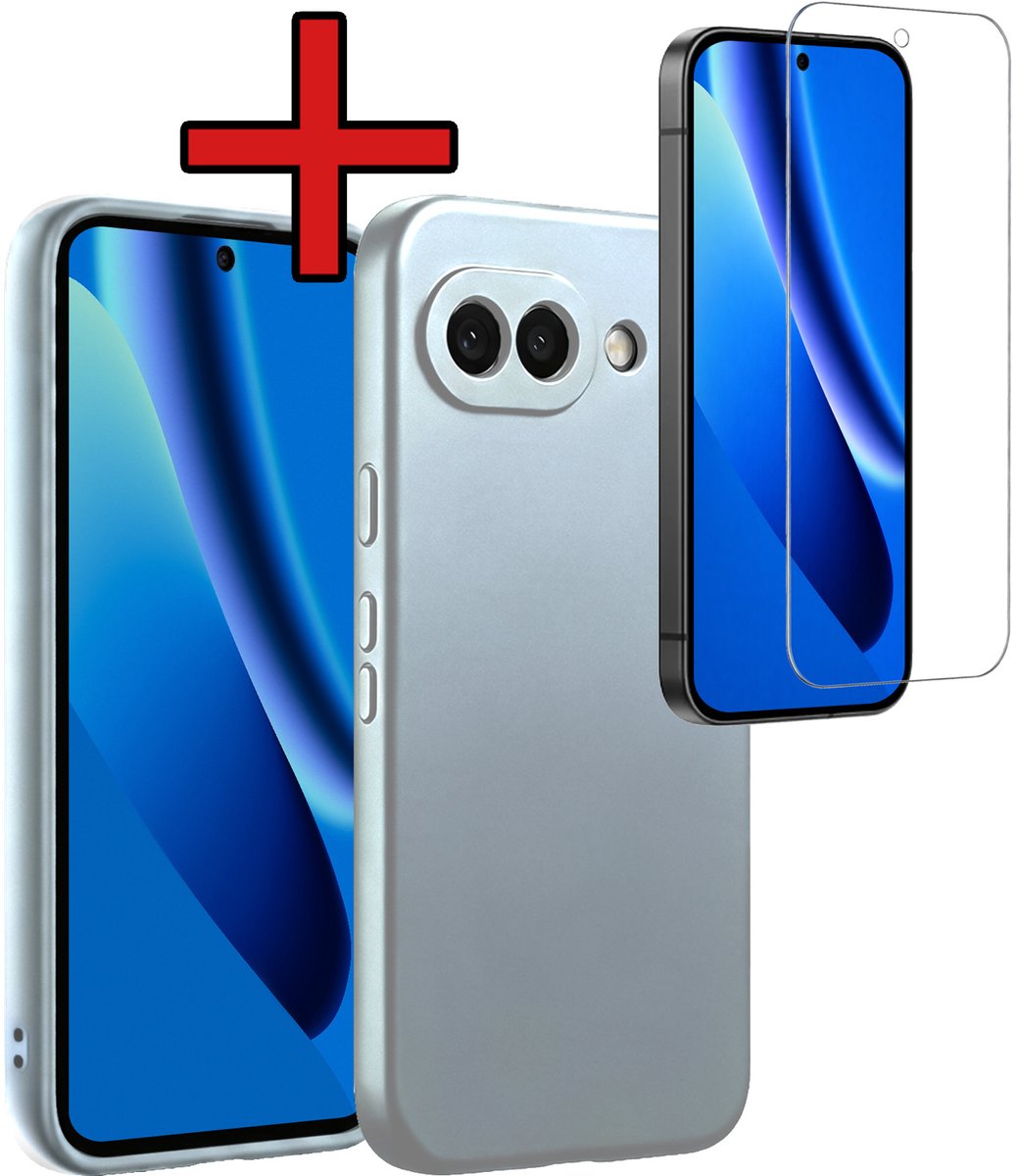 Hoesje - Met Screenprotector - Geschikt voor Google Pixel 10a - Sterk & Shockproof - Telefoon Hoes - Back Cover - Siliconen Case - Telefoonhoes - Lichtblauw