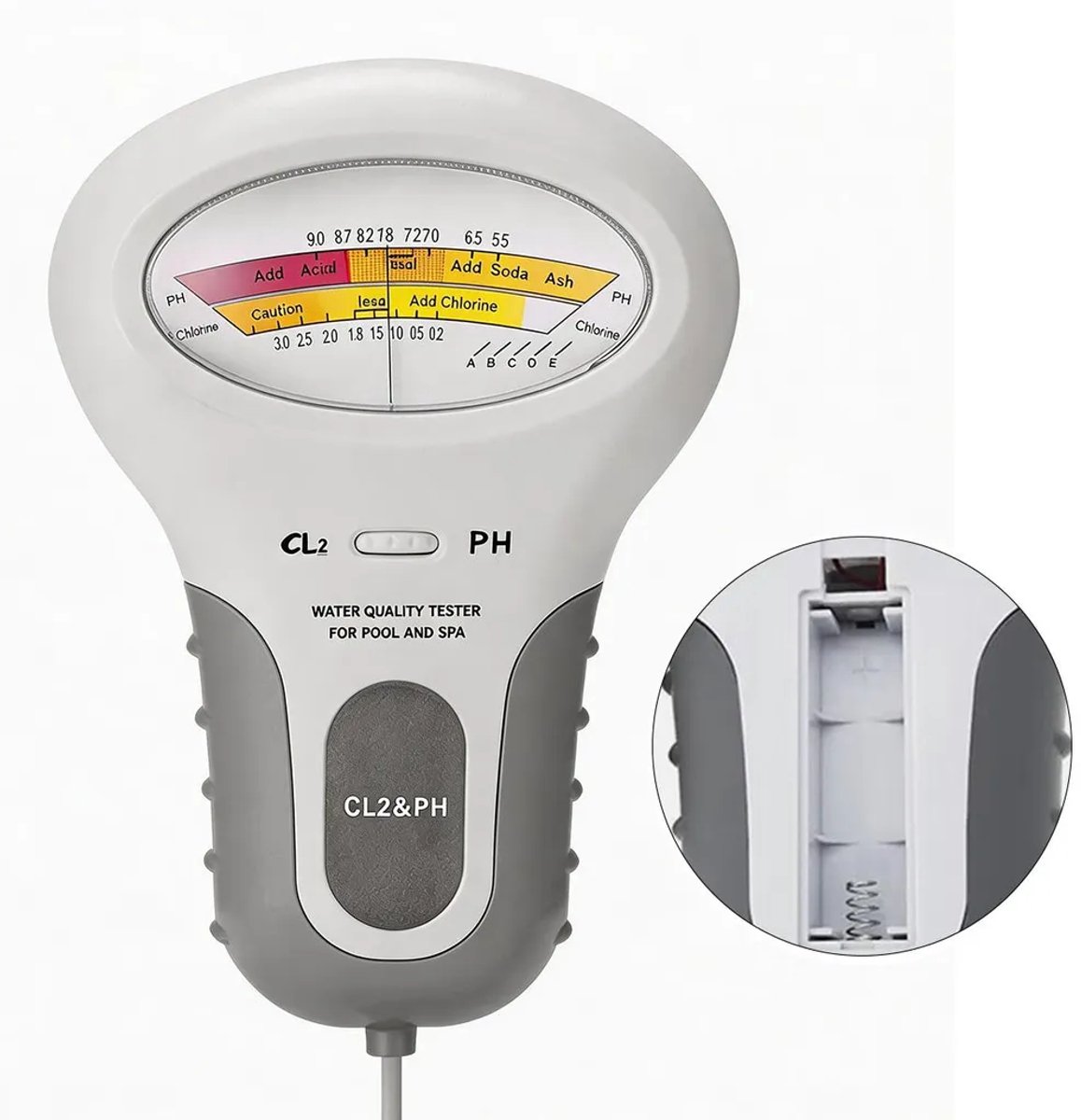 2-in-1 chloor- en pH-meter, waterkwaliteitsmeter met twee schalen, digitale elektronische zwembadwatermeter, geschikt voor zwembaden en jacuzzi's.