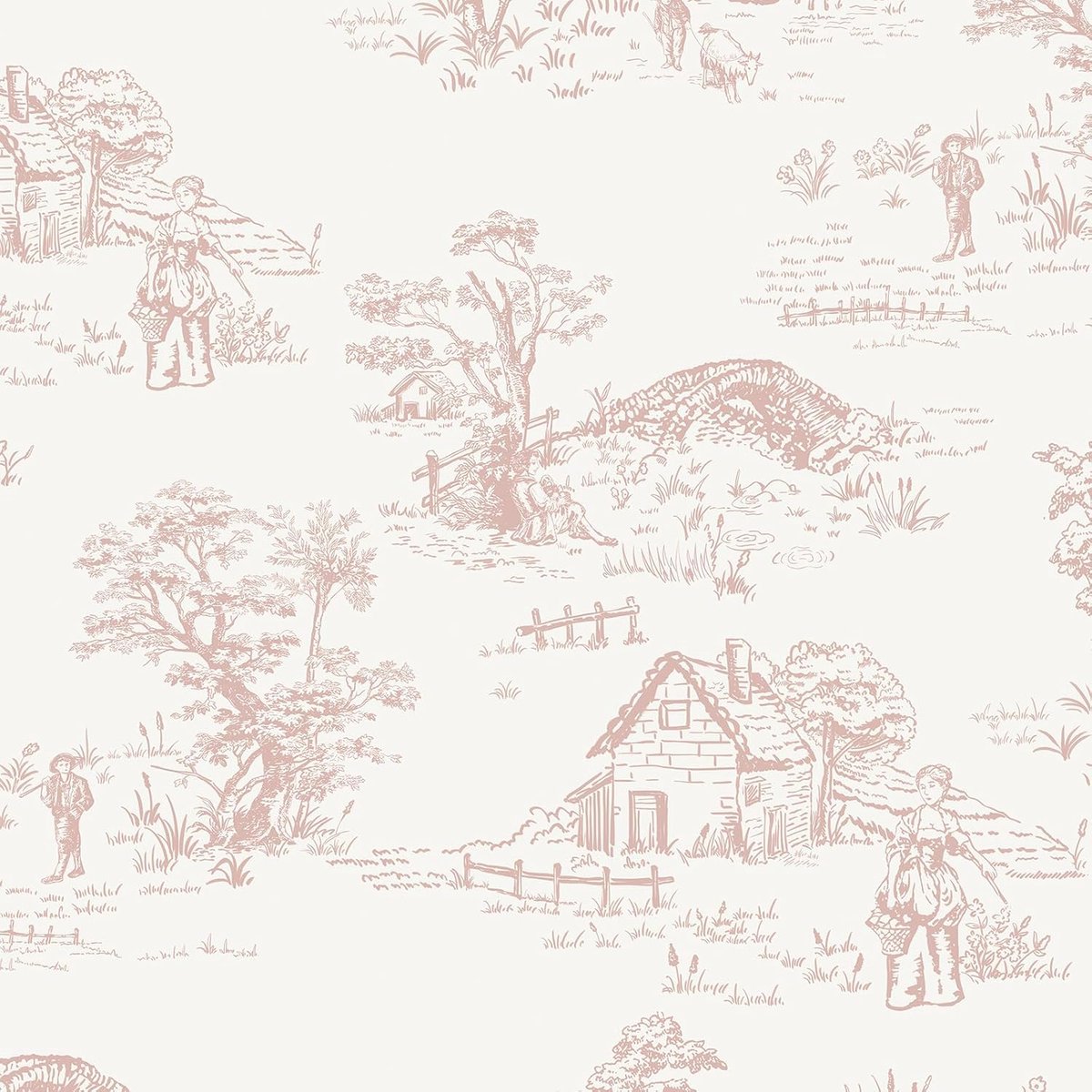 Behang, vintage, wit en roze, meubelfolie, 44 x 300 cm, plakfolie, meubels voor slaapkamer, woonkamer, keuken, kast, waterdicht, gemakkelijk te reinigen, huurvriendelijk