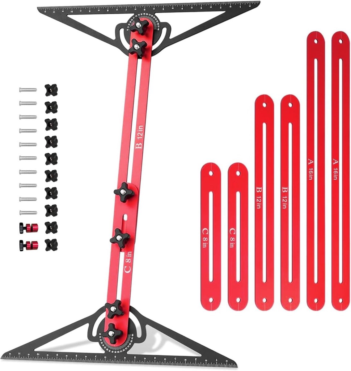 Trapmeter van aluminium, meetgereedschap voor trapprofielen met gradenboog en schaal voor trappen van 26,7 cm tot 152,7 cm lengte, verstelbaar
