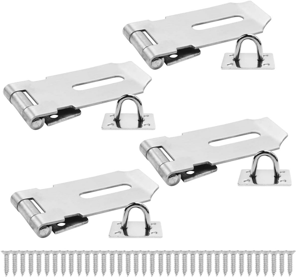 4-delige Hangslot Hasp Latch Sloten 3 Inch (75mm) 304 Roestvrij staal Deurslot Hasp Latch Hasp voor Deur Shed Gate Cabinet met Schroef Nikkel Geborsteld