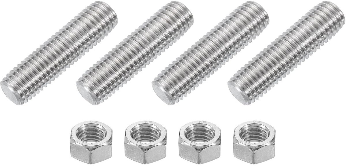 Schroefdraadstang compleet 1/2"-13, 4 stuks lange schroefdraadschroeven van roestvrij staal 304, lengte 5,1 cm rechtse schroefdraad voor meubelmontage, bevestiging