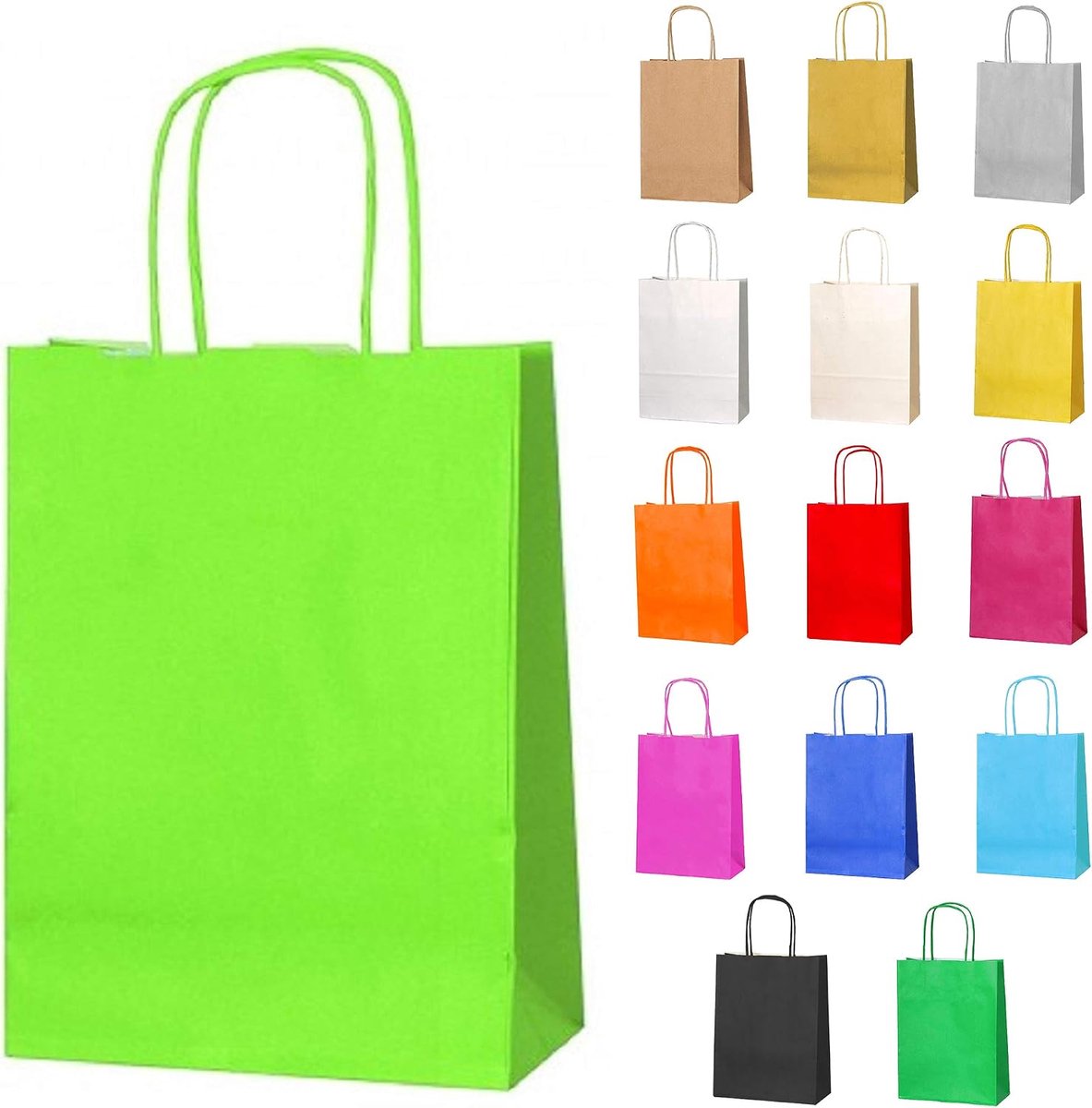 10 Lichtgroen Kleine Papieren Feesttassen met Handvatten – 18x22x8cm – Kleurrijke Papieren Cadeautassen voor Kinderen, Feesten,Verjaardagen,Bruiloften,Babyshowers, Vrijgezellenfeesten