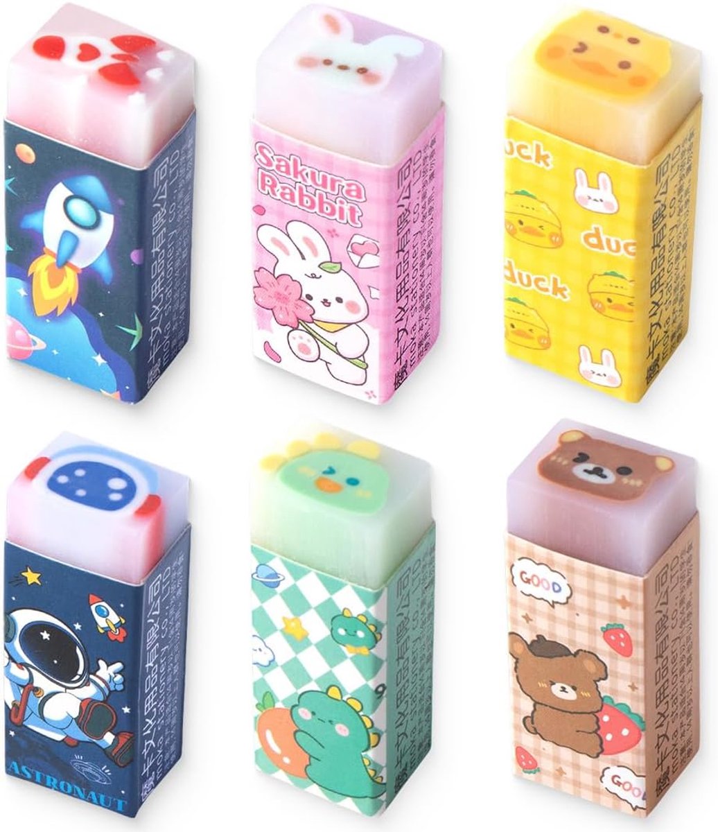 gummen, kindergummen, precisiegummen, geurende gummen voor school, thuis en kantoor (6 stuks)