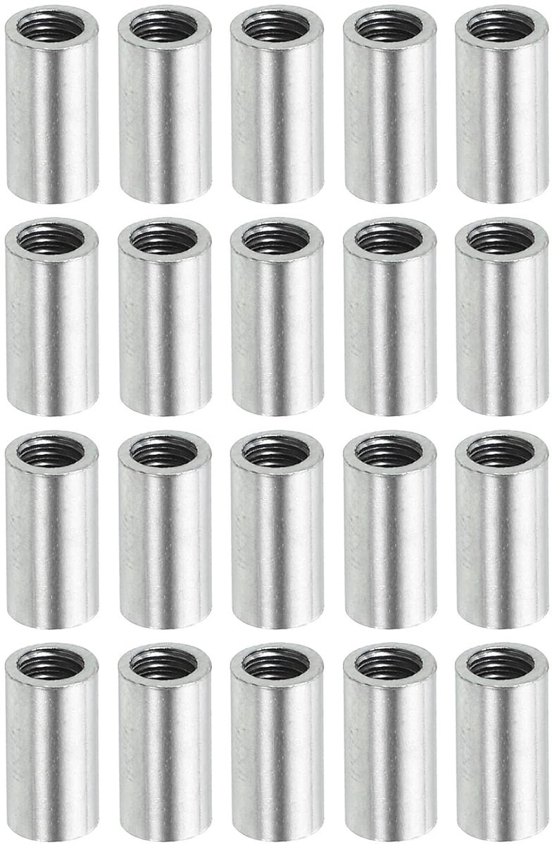 sourcing map 20 stuks ronde koppelingsmoeren M4 x 0,7 mm binnendraad 10 mm schroefdraad ronde huls connector stang bouten buismoer hardware bevestiging zilver