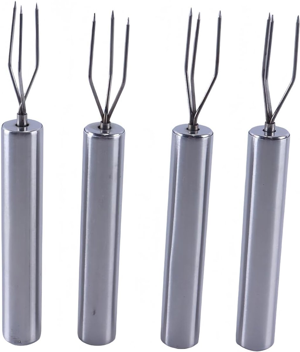 Set van 4 RVS Aardappelvorken, Barbecue Vorken, Groente- en fruitvorken, Maïsvork, Peeling Aid voor Groenten en Grillen, Lengte 14.5 Cm
