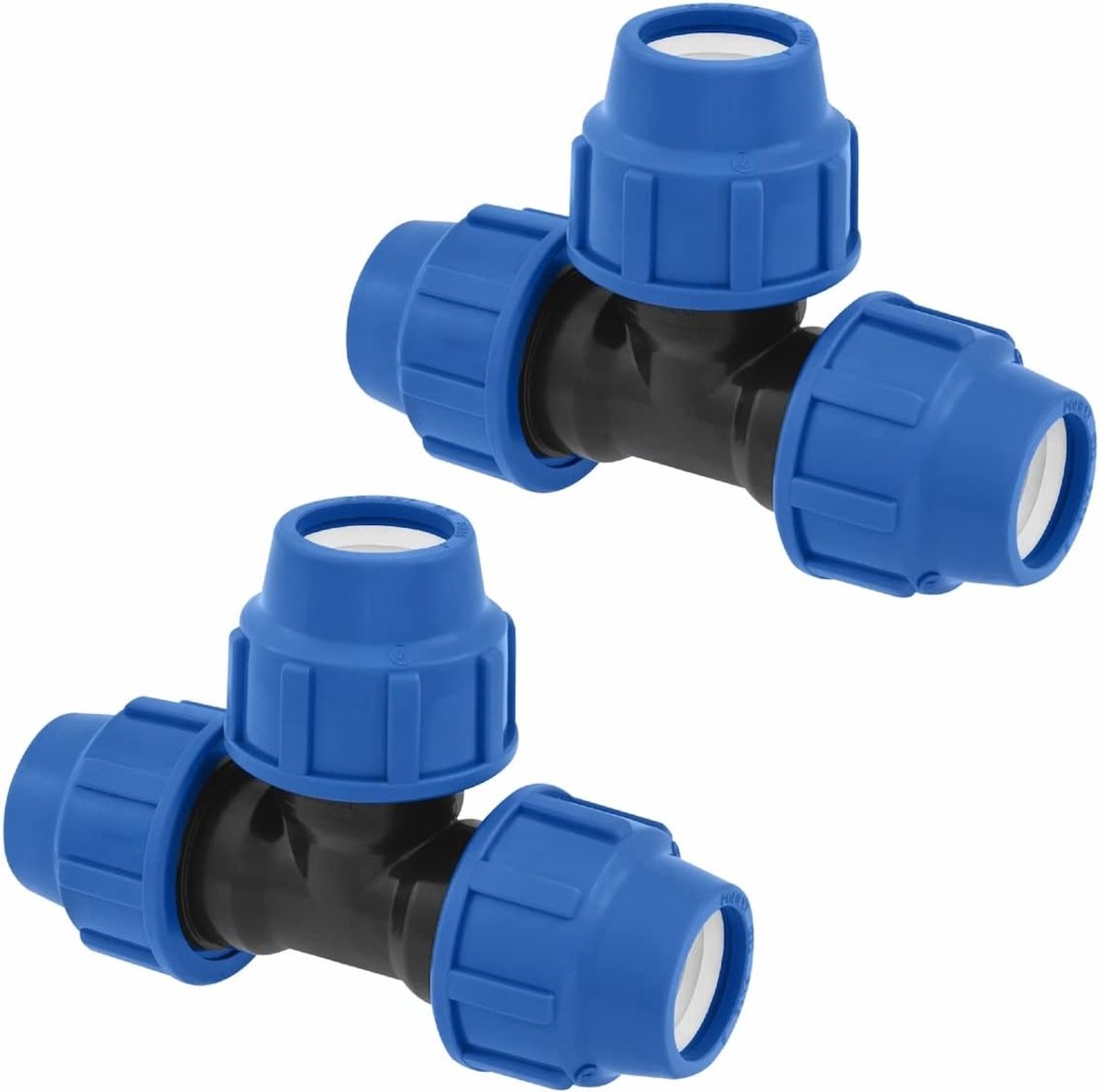 PE Pijpfitting 20mm x 20mm x 20 mm Fitting PN16 DVGW Drinkwater gecertificeerd - Klemverbinding - PP T-Piece Koppeling Compatibel met PE80 PE100 Pijpen - 2-Pack