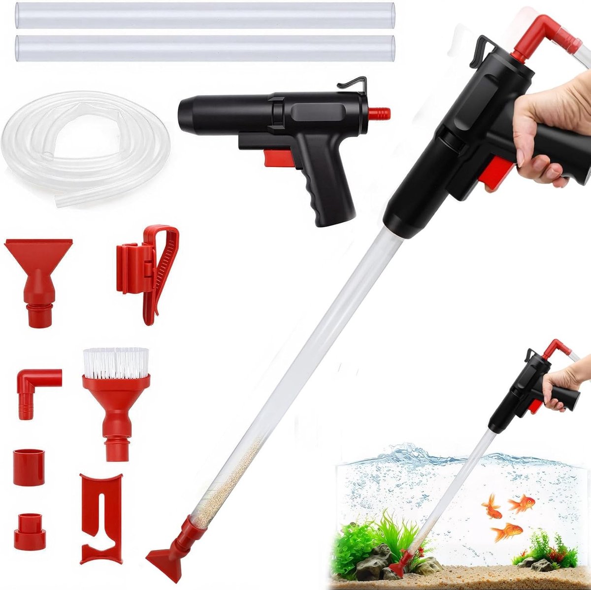 4-in-1 Aquarium Reinigingskit met Handheld Molm Vacuum Cleaner voor Waterfiltering, Algen en Substraatreiniging