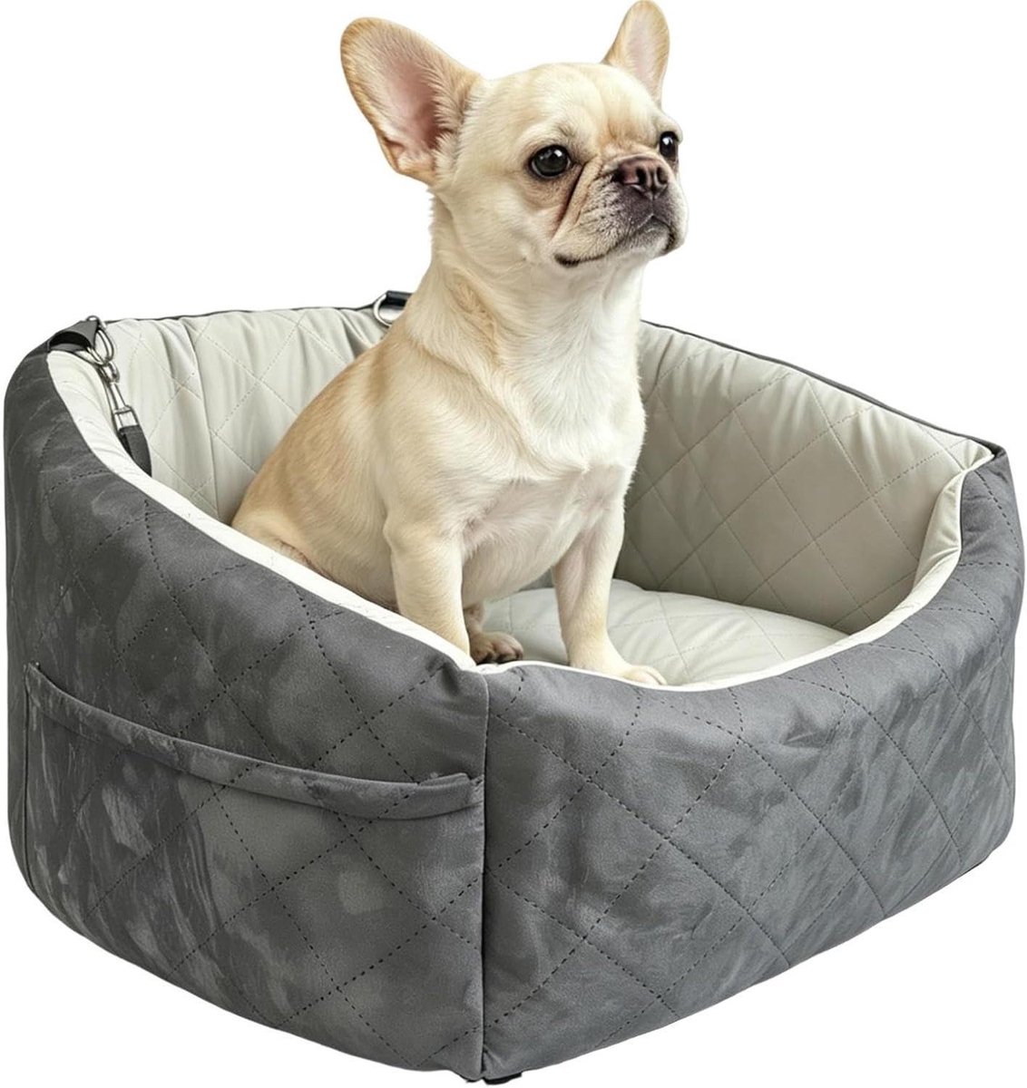 Honden Autostoel - Dieren Verhoogstoel - Veilig Reizen - Met Opbergvak - 48x52x30 cm - Grijs