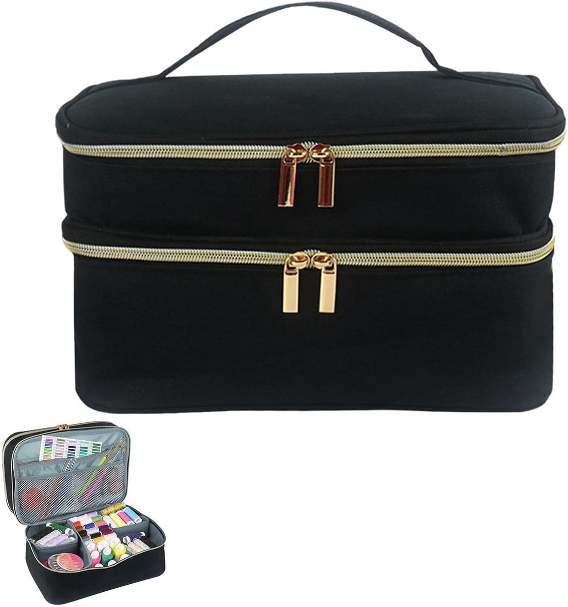 Naaiaccessoires Opbergkoffer - Naaikoffer Organizer - Naaigereedschap Opbergen - Dubbellaags Waterdicht - 28 x 19 x 155 cm - Zwart Paars