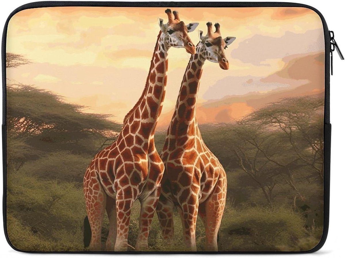 Laptoptas Sleeve - Notebook Hoes - Veilige Opslag - Dubbele Rits - 15 inch - Giraffe Print