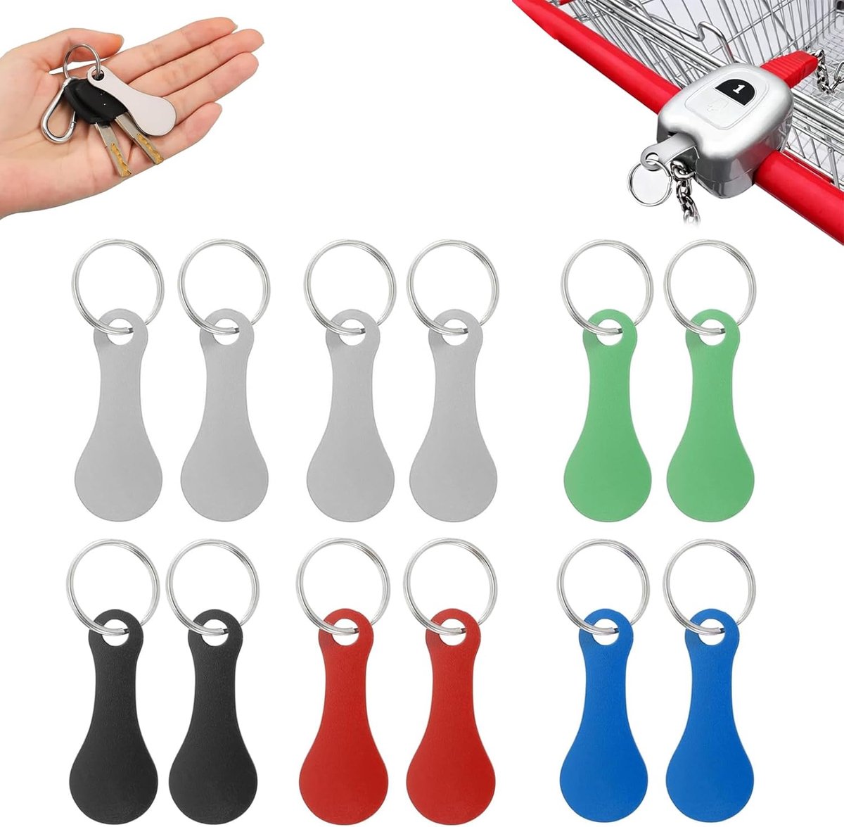Roestvrij Staal, 12 Stuks, Multicolor | Afneembare Sleutelhanger, Rond Compact, Herbruikbaar, Duurzaam