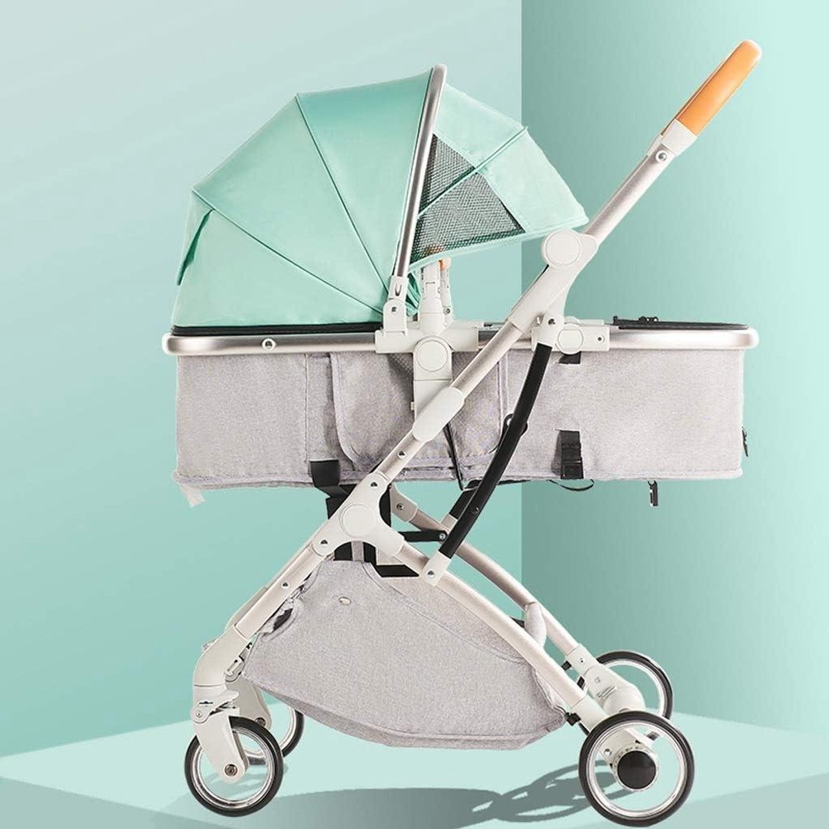 Baby Kinderwagen - Compacte Buggy - Comfortabel Reizen - Schokabsorberend Frame - 33x53x101cm - Groen