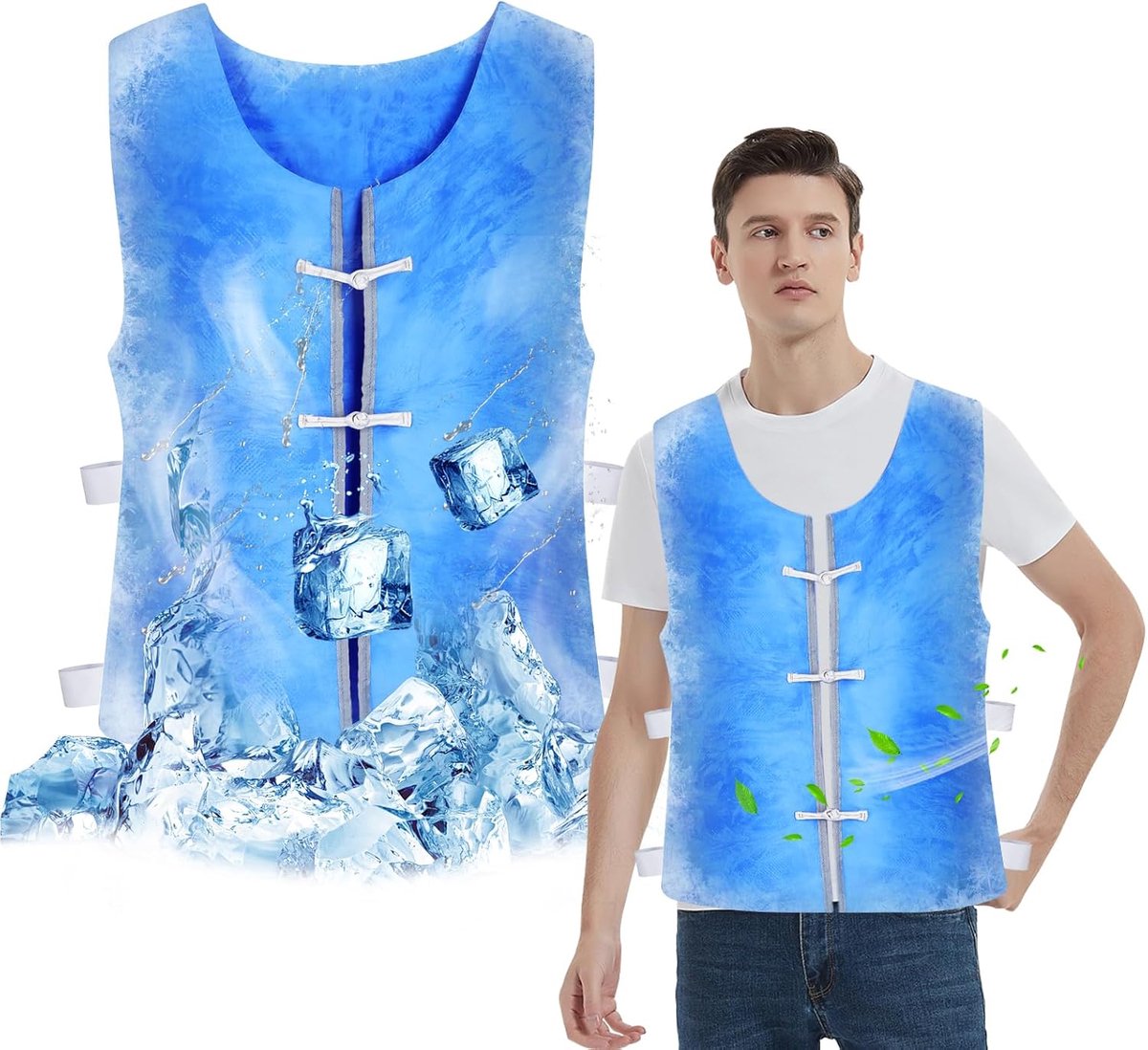 koelvest in cardigan-stijl, ijskoelvest, zomer, hittebestendig koelvest, koelvest, koelvest, verdampingskoeling vest, PVA waterdicht ijsvest, uniseks zomerwerkvest voor buiten, blauw, One