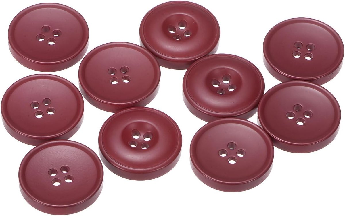 Knopen, 10 stuks, 23 mm, ronde knutselknopen, donkerrood, mat, hars