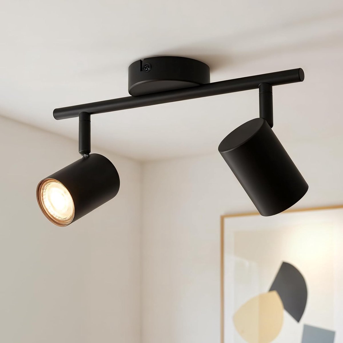 LED Plafondlamp 2 Draaibare Spots, Moderne Zwarte Plafondspot, GU10 Spotbalk en Spotrails, Binnenwandlamp voor Keuken, Slaapkamer, Gang, Zonder Lamp