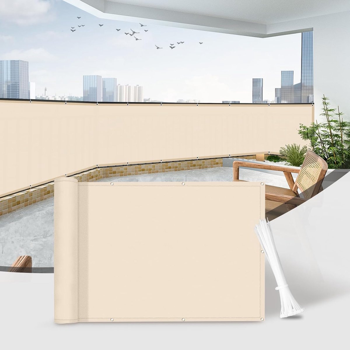 Balkonscherm PES 70x300m Khaki Inkijkbescherming balkon,Waterdicht en uv-bescherming