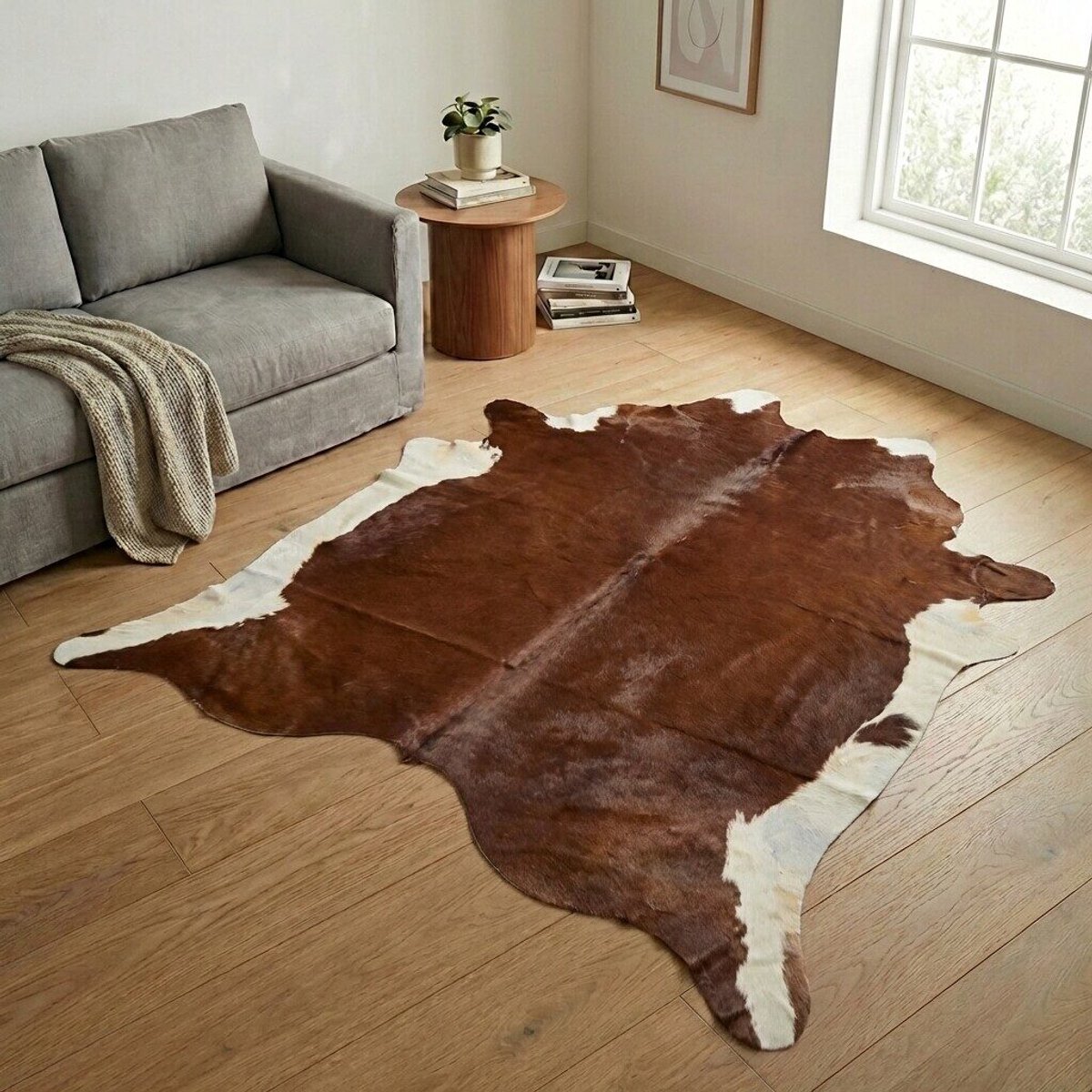 Koeienhuid Vloerkleed XXL (Extra Groot) - Bruin-wit - 244 x 228 cm - Koeienkleed / Koeienvel / Dierenvel / Dierenhuid / Koehuid Tapijt