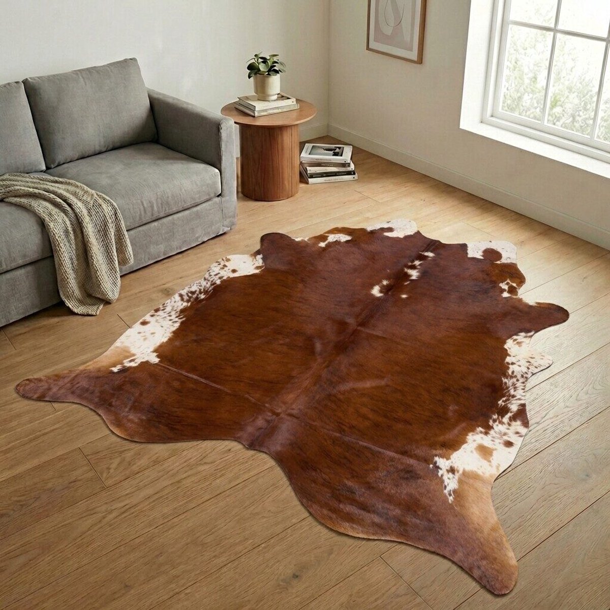Koeienhuid Vloerkleed XXL (Extra Groot) - Bruin-wit - 230 x 230 cm - Koeienkleed / Koeienvel / Dierenvel / Dierenhuid / Koehuid Tapijt