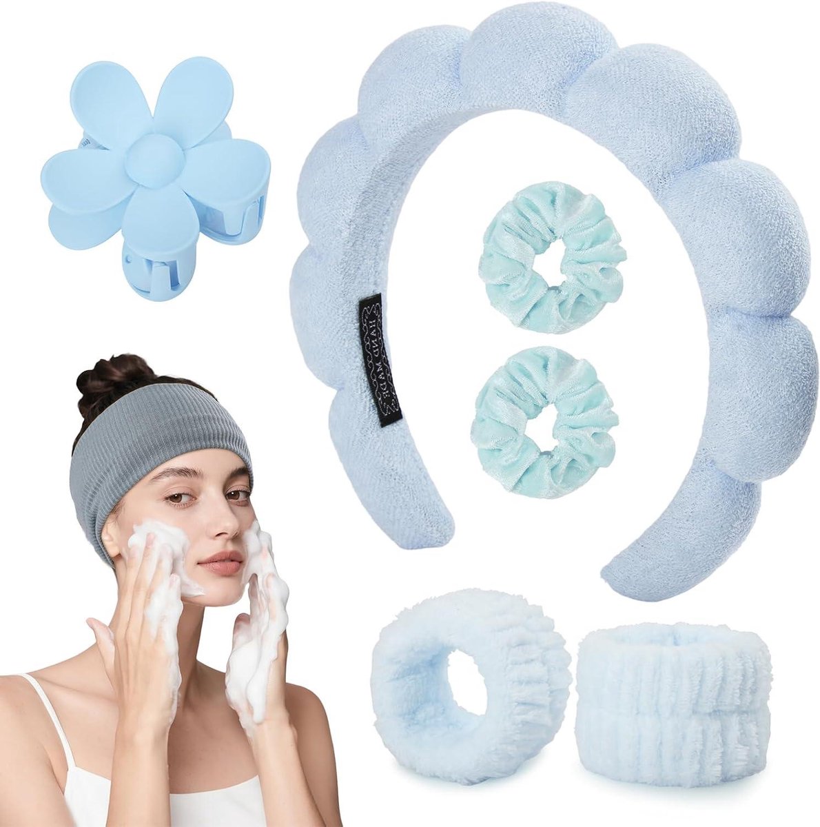 7-delige hoofdbandenset - Gezichtsverzorging accessoires - Schoonheidsroutine thuis - Zacht pluche materiaal - 7 stuks - Coral