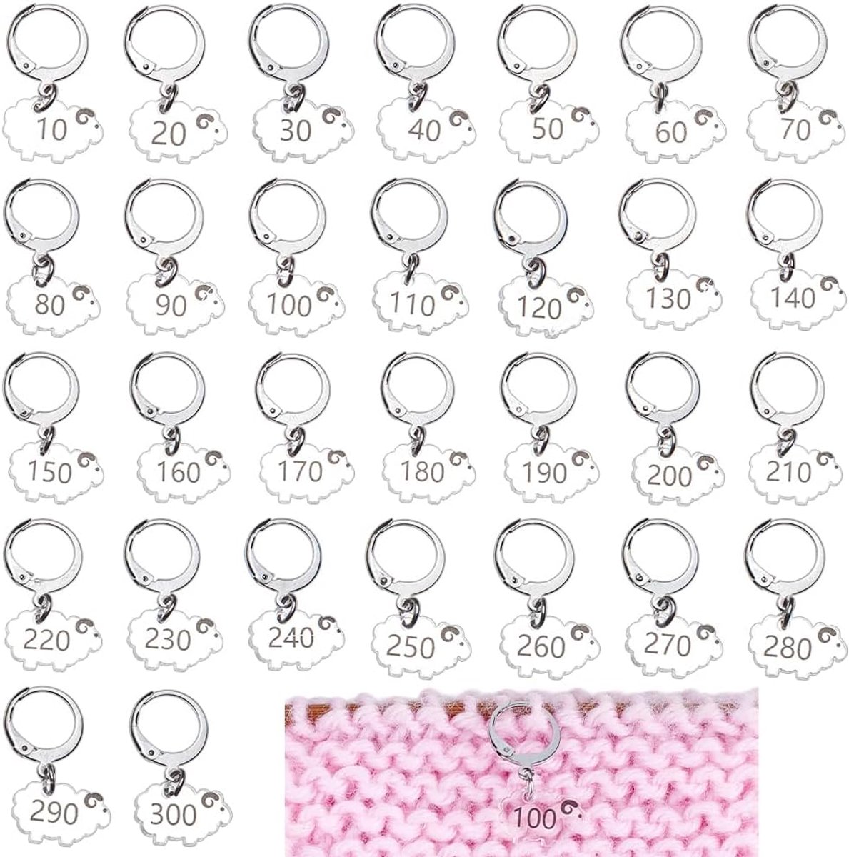 30Pcs Schapen Stitch Markers, Duidelijke Acryl Haak Stitch Marker Charms met 304 Roestvrij stalen sluitingen Locking Stitch Marker voor Breien Weven Naaien Accessoires Quilten