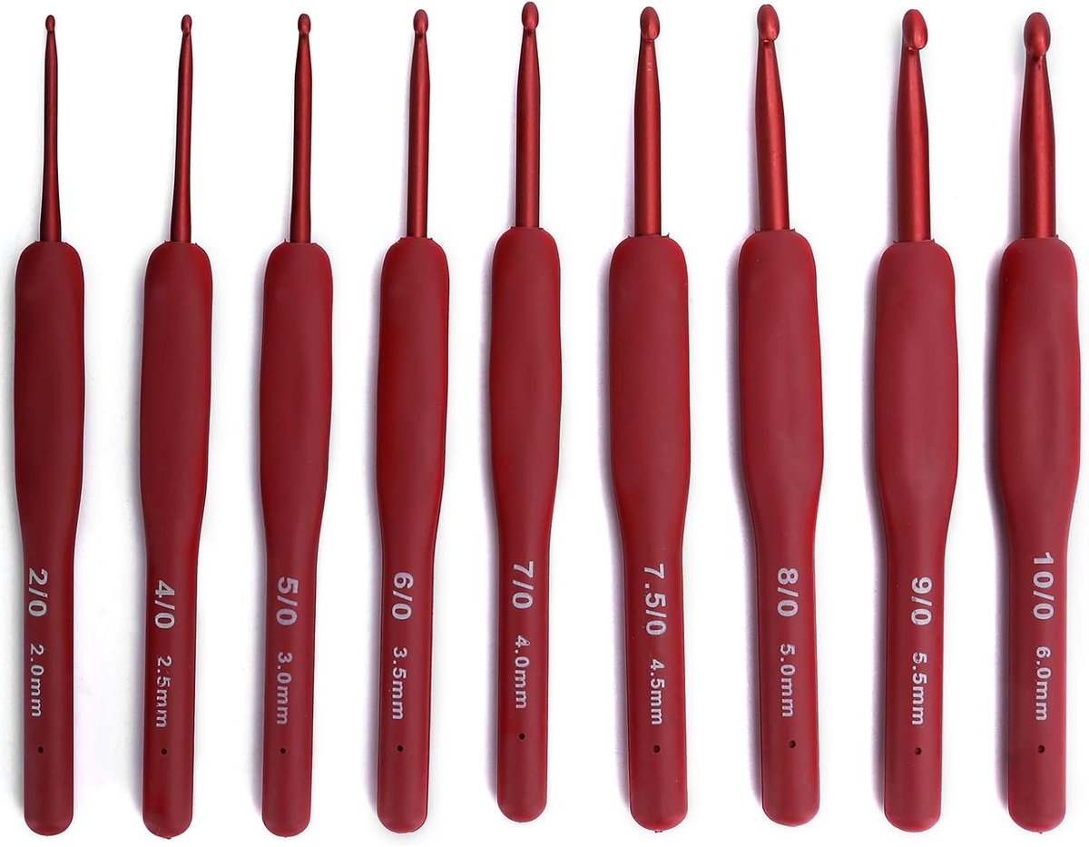 Haaknaald, Trui Naaigaren Rood Handvat Ambachtelijke Accessoires Breigereedschap Set, Naaien Haaknaaldset, 9-delige Haken voor Doe-het-zelf Garen Wol Weven