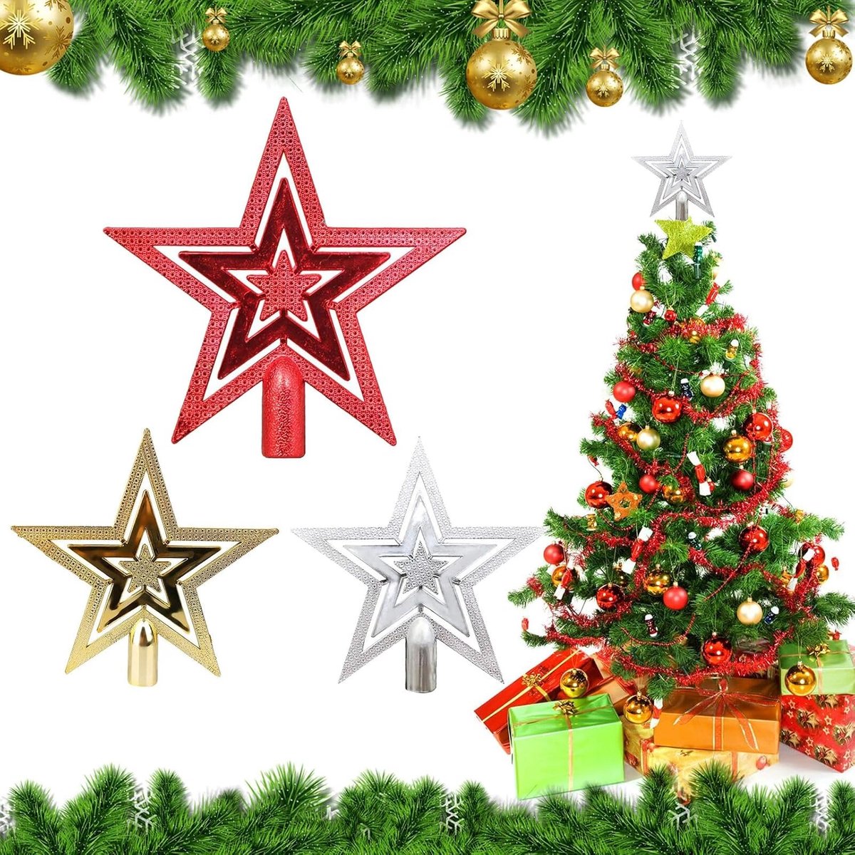 Stks Kerstboom Topper, Kleine Boom Topper Glitter Sterren Kerstboom Topper Kleine Kerstversieringen Kerstster Boomtop voor Kerstfeest Party Decor