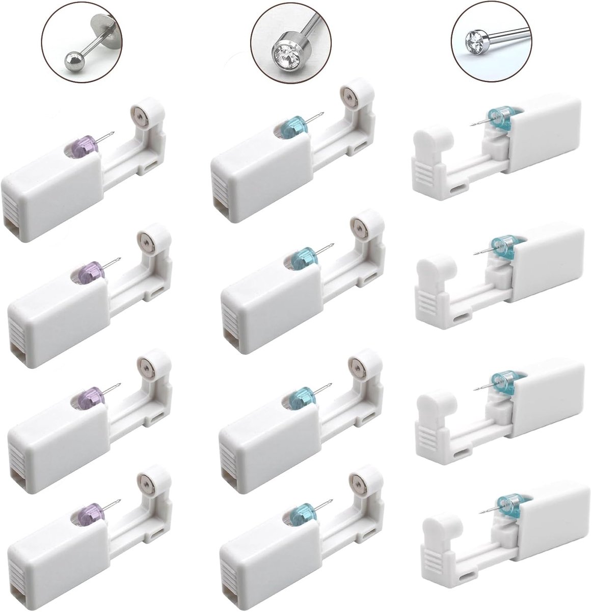 12 stuks oorpiercingpistoolset, veiligheids oorpiercingset met oorstekers, wegwerppistooloorbellen voor meisjes, jongens, vrouwen en mannen (wit)