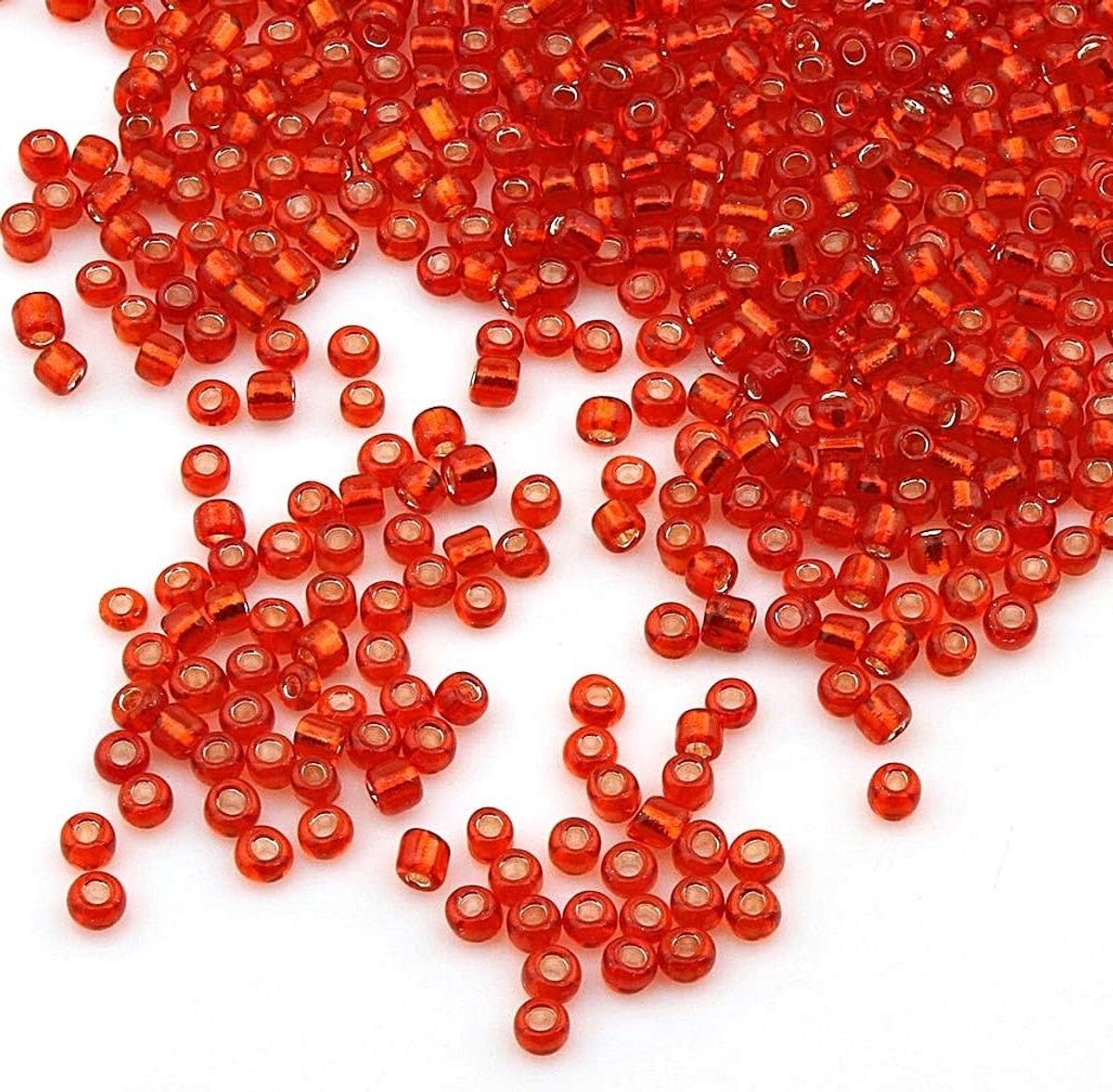 Kralen, zaadkralen, ponykralen, 3 mm, zilverkleurig, gevoerd, 8/0 zilveren gelinieerde zaadkralen, 3300 stuks (rood)