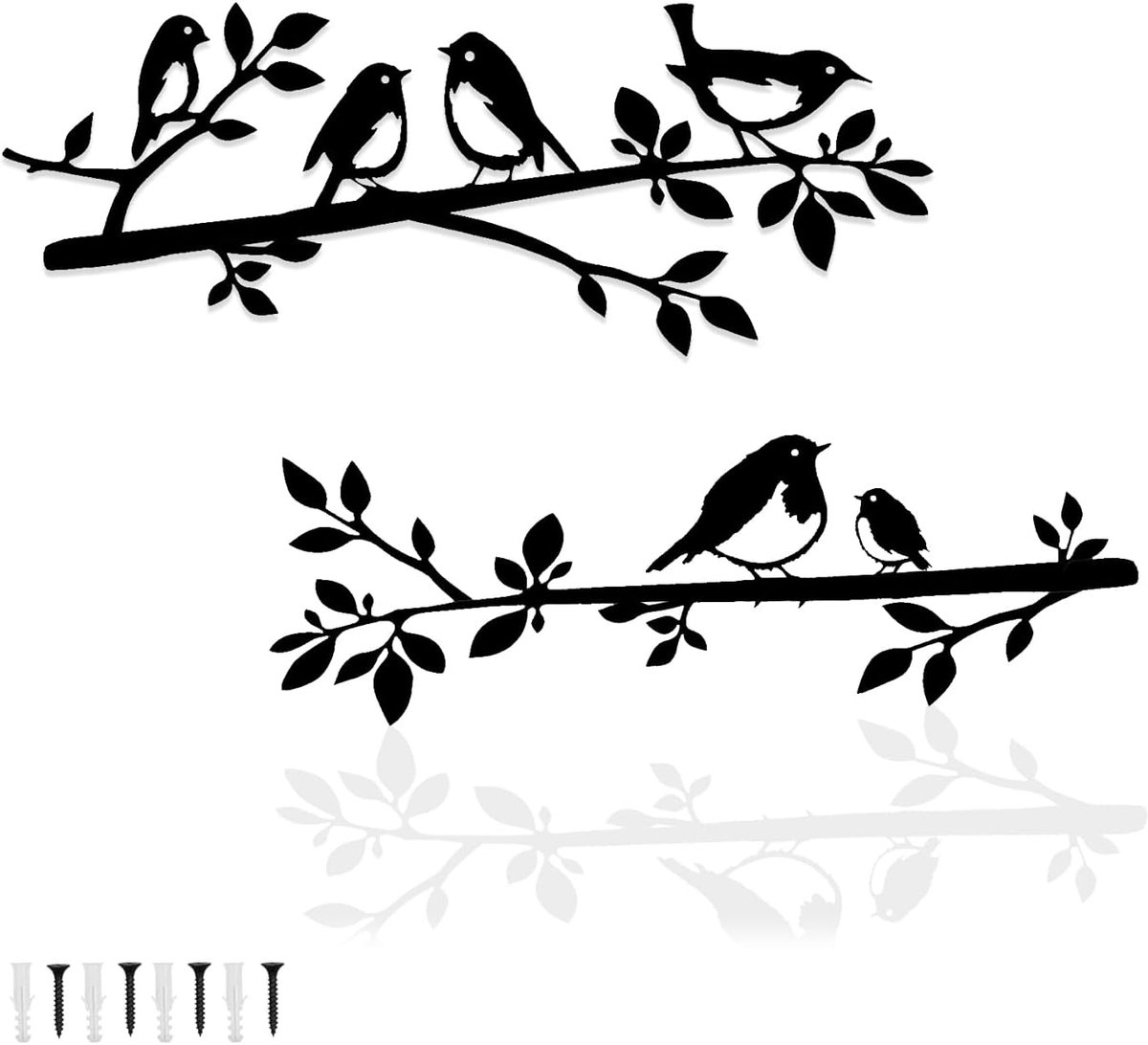 Metalen muurdecoratie met vogels op tak, liefdesvogels op tak, metalen vogelsilhouet voor woonkamer, tuin, slaapkamer of kantoor, wanddecoratie, 2 stuks