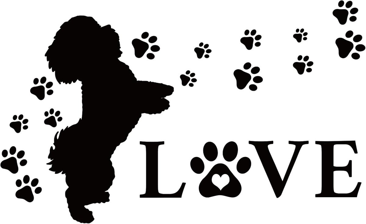 Hond Patroon Muursticker Liefde Tekst Muursticker Muurkunst Belettering Muursticker Vinyl Muursticker Interessante Citaten Sticker voor Hondenliefhebbers Woonkamer Slaapkamer Decor Zwart